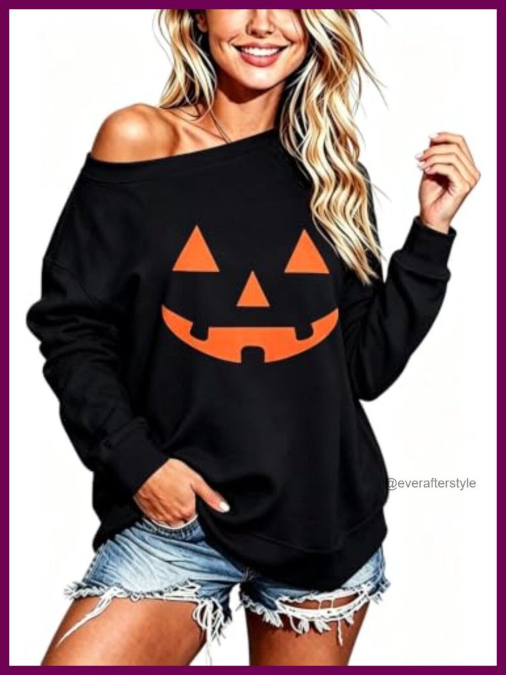 Off Shoulder Long Sleeve Halloween Sweatshirt Slouchy Pullover